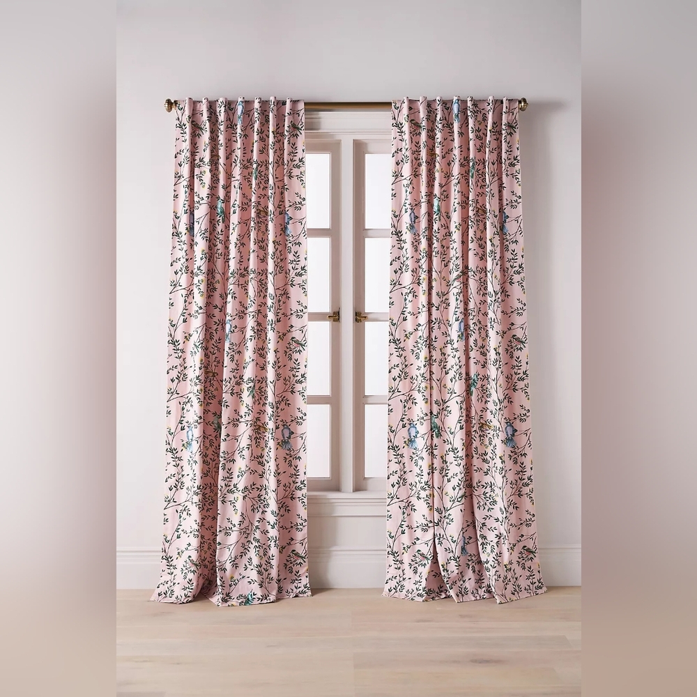 Anthropologie Priyanka Organic Cotton Printed Bird Curtain 50"x84"